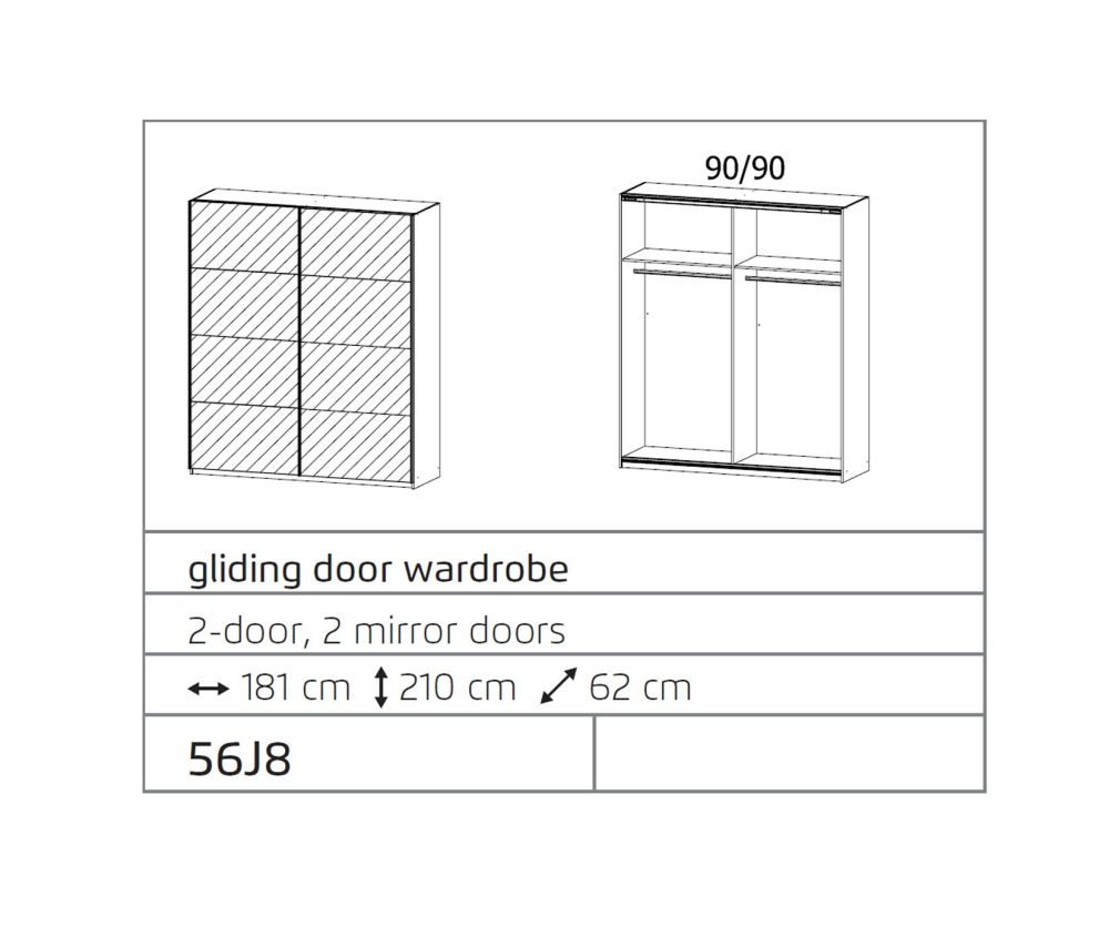Rauch Ellesse Sonoma Oak Colour Carcase with Alpine White Front 2 Sliding Mirror Door Wardrobe (W181cm)