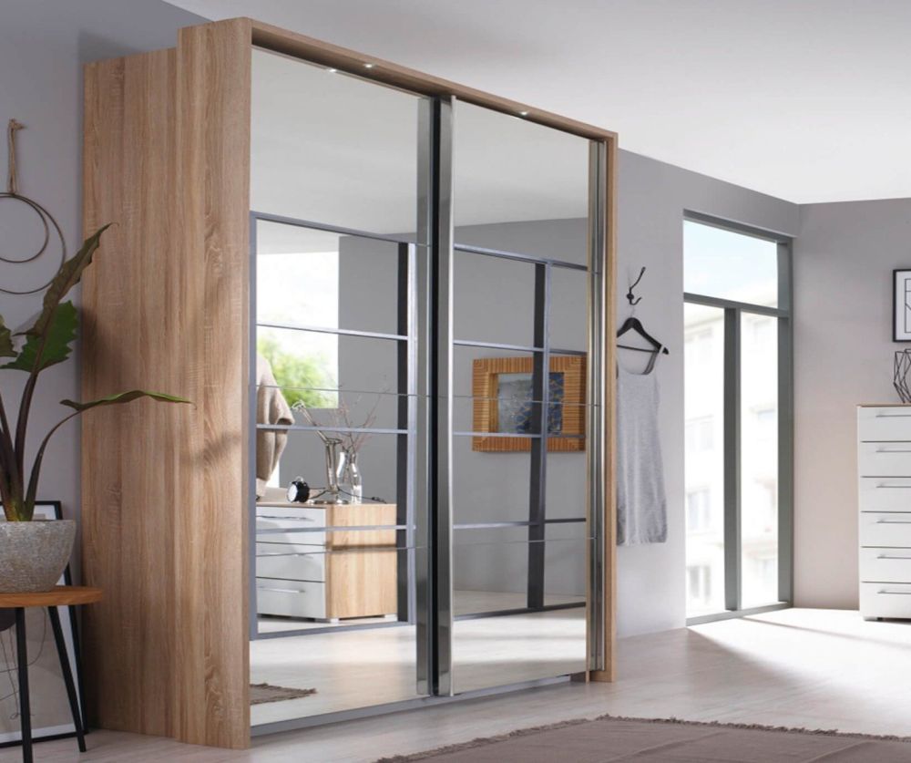 Rauch Ellesse Alpine White Carcase with Alpine White Front Wide 2 Sliding Mirror Door Wardrobe (W226cm)