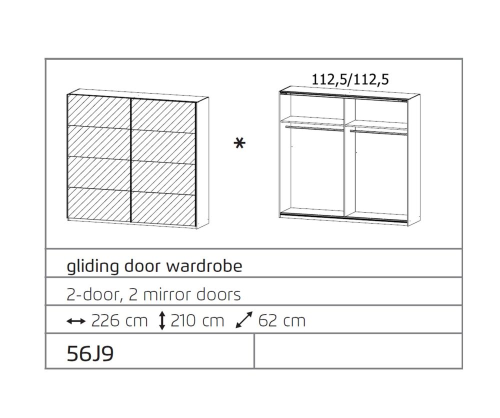 Rauch Ellesse Alpine White Carcase with Alpine White Front Wide 2 Sliding Mirror Door Wardrobe (W271cm)