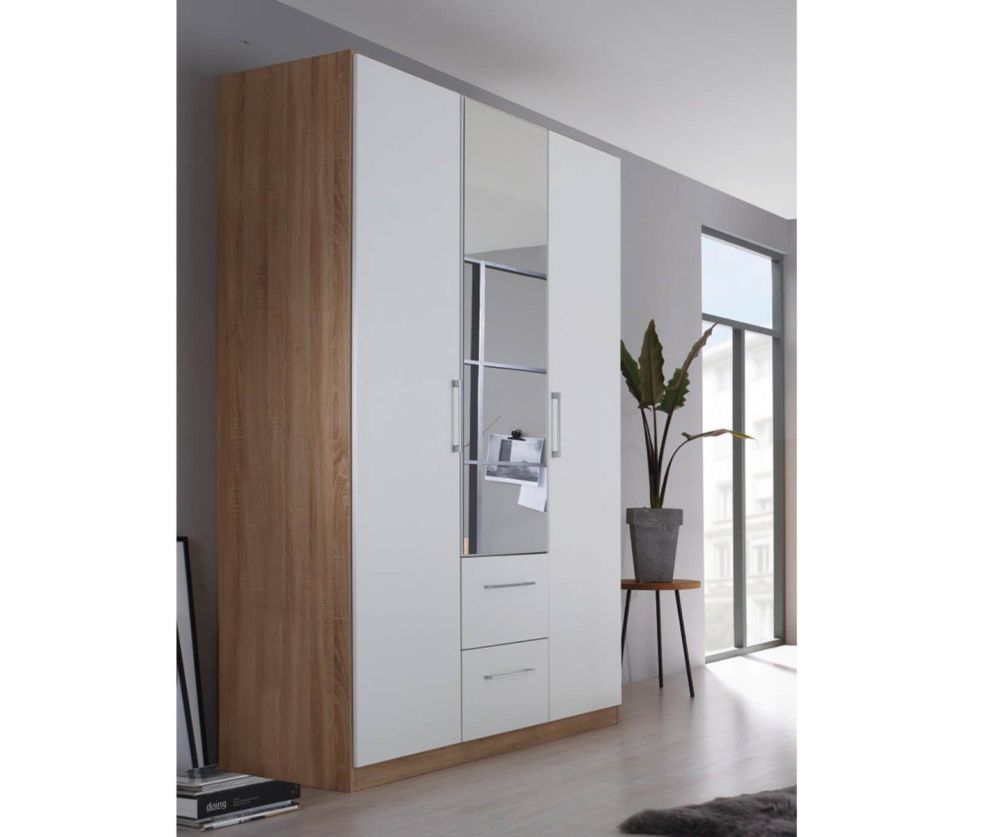 Rauch Ellesse Silk Grey Carcase with Silk Grey Front 3 Door 1 Mirror Wardrobe with Drawer