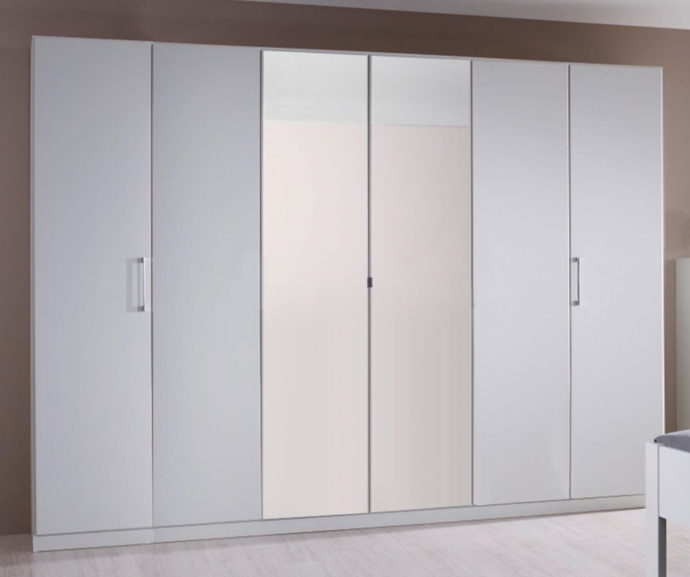 Rauch Ellesse Alpine White Carcase with Alpine White Front 6 Door 2 Mirror Wardrobe