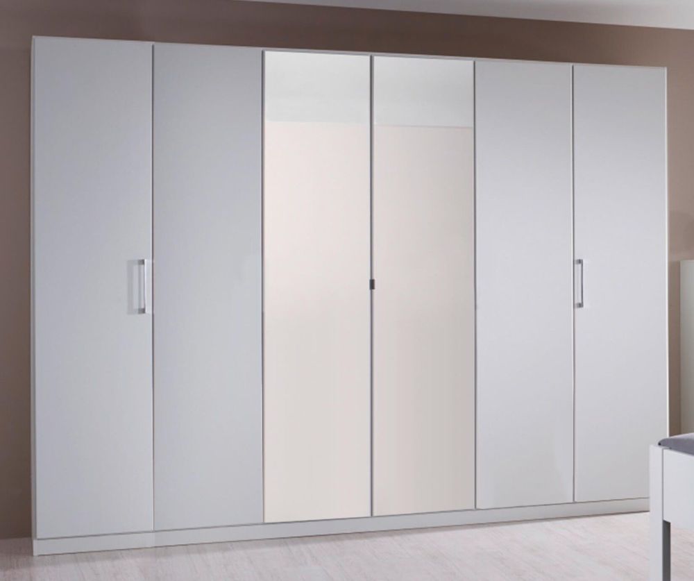 Rauch Ellesse Silk Grey Carcase with Alpine White Front 6 Door 2 Mirror Wardrobe