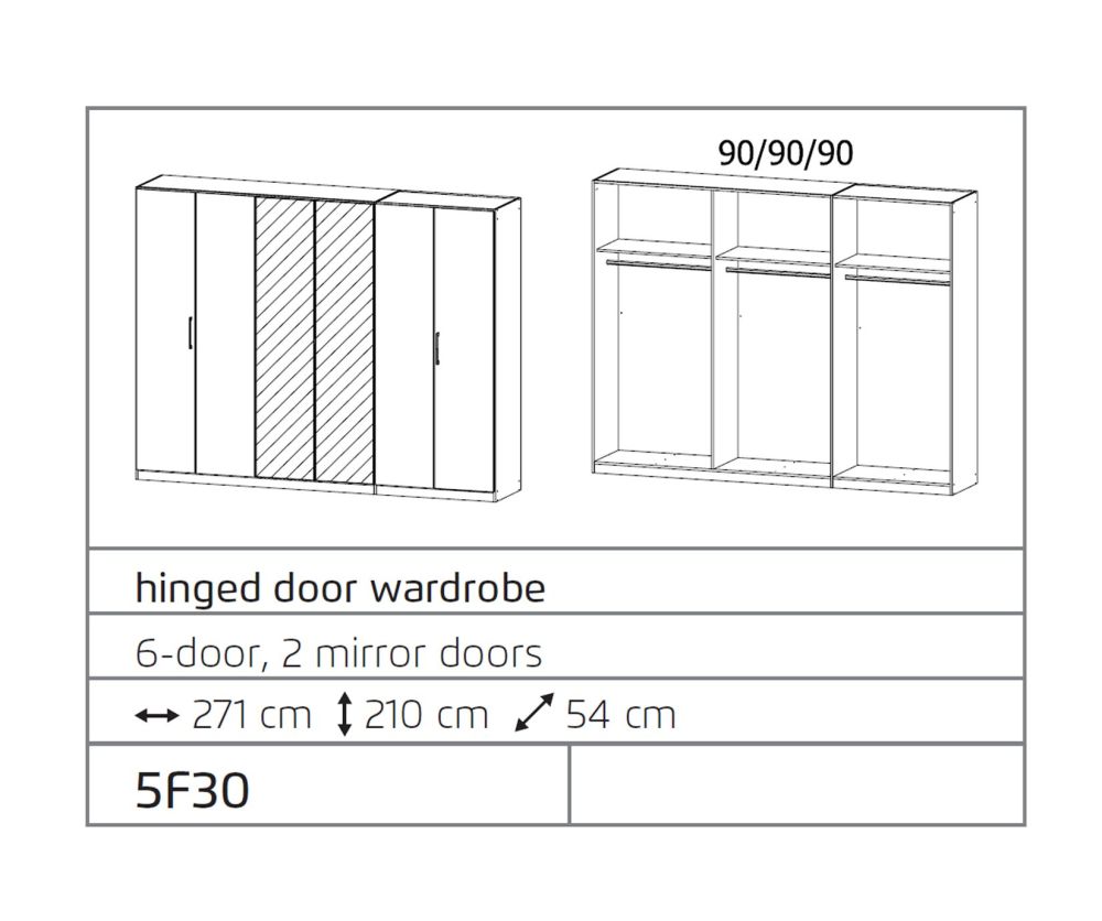 Rauch Ellesse Alpine White Carcase with Sonoma Oak Colour Front 6 Door 2 Mirror Wardrobe