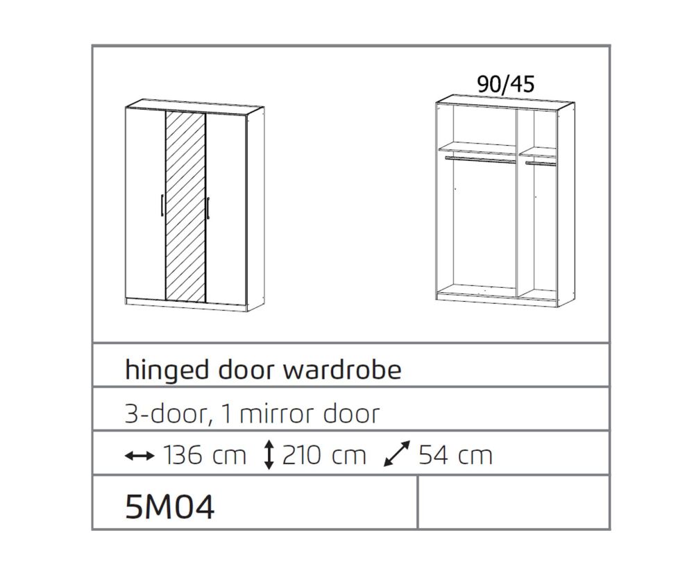 Rauch Ellesse Sonoma Oak Colour Carcase Silk Grey Front 3 Door 1 Mirror Wardrobe