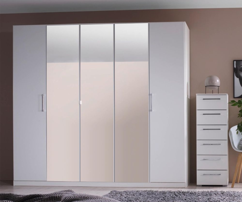 Rauch Ellesse Alpine White Carcase with Alpine White Front 4 Door 2 Mirror Wardrobe