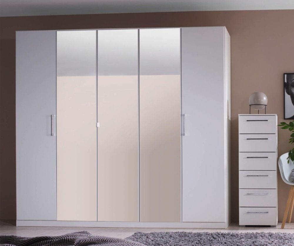 Rauch Ellesse Silk Grey Carcase with Sonoma Oak Colour Front 4 Door 2 Mirror Wardrobe