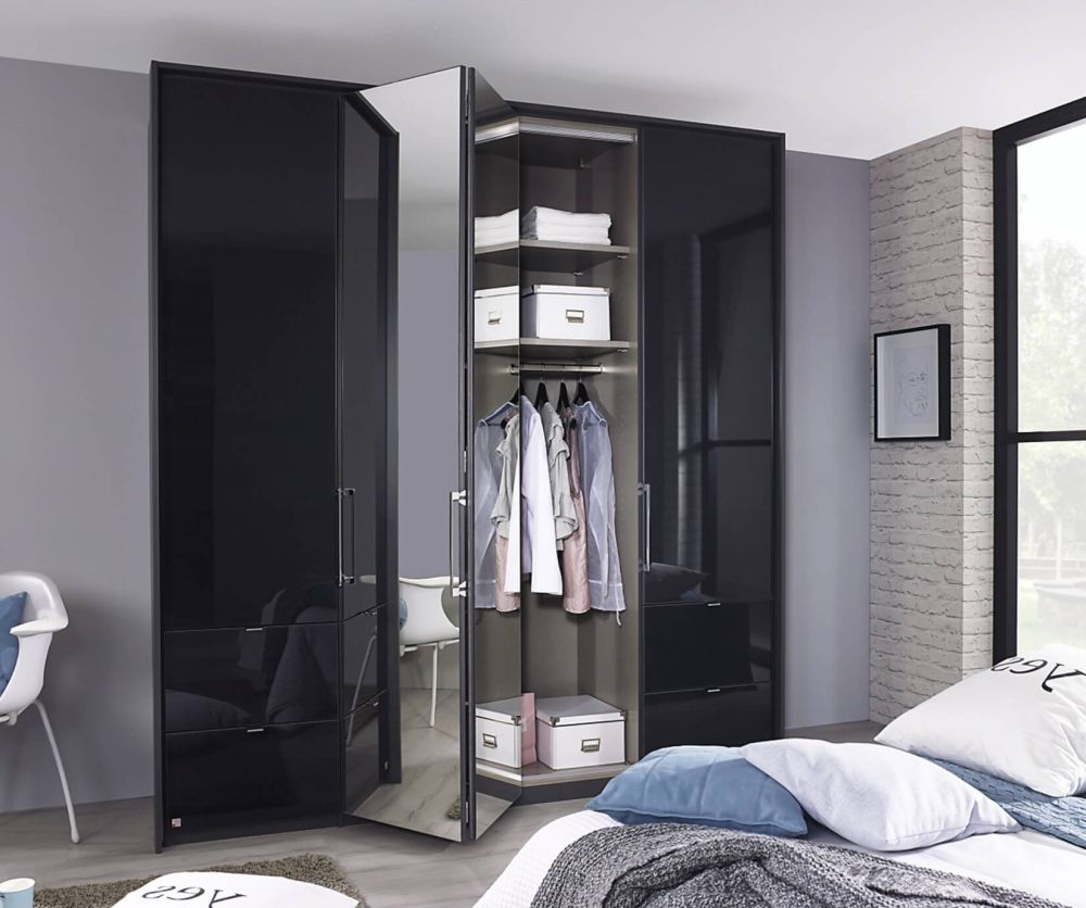Rauch Erimo Graphite with Basalt Glass 5 Door 6 Drawer Wardrobe with 1 Mirror (W254cm)