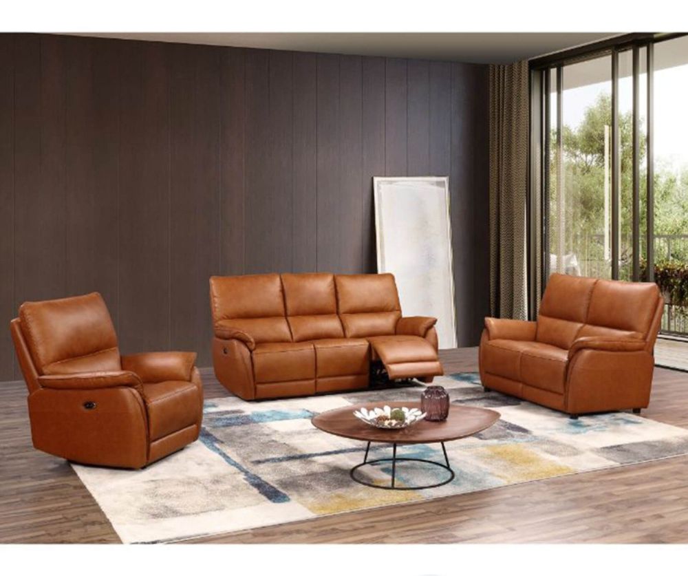 Furniture Link Esprit Tan Leather Power Recliner 3 Seater Sofa