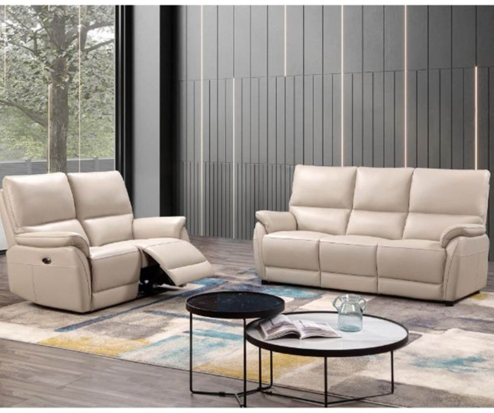 Furniture Link Esprit Chalk Leather Power Recliner 3 Seater Sofa