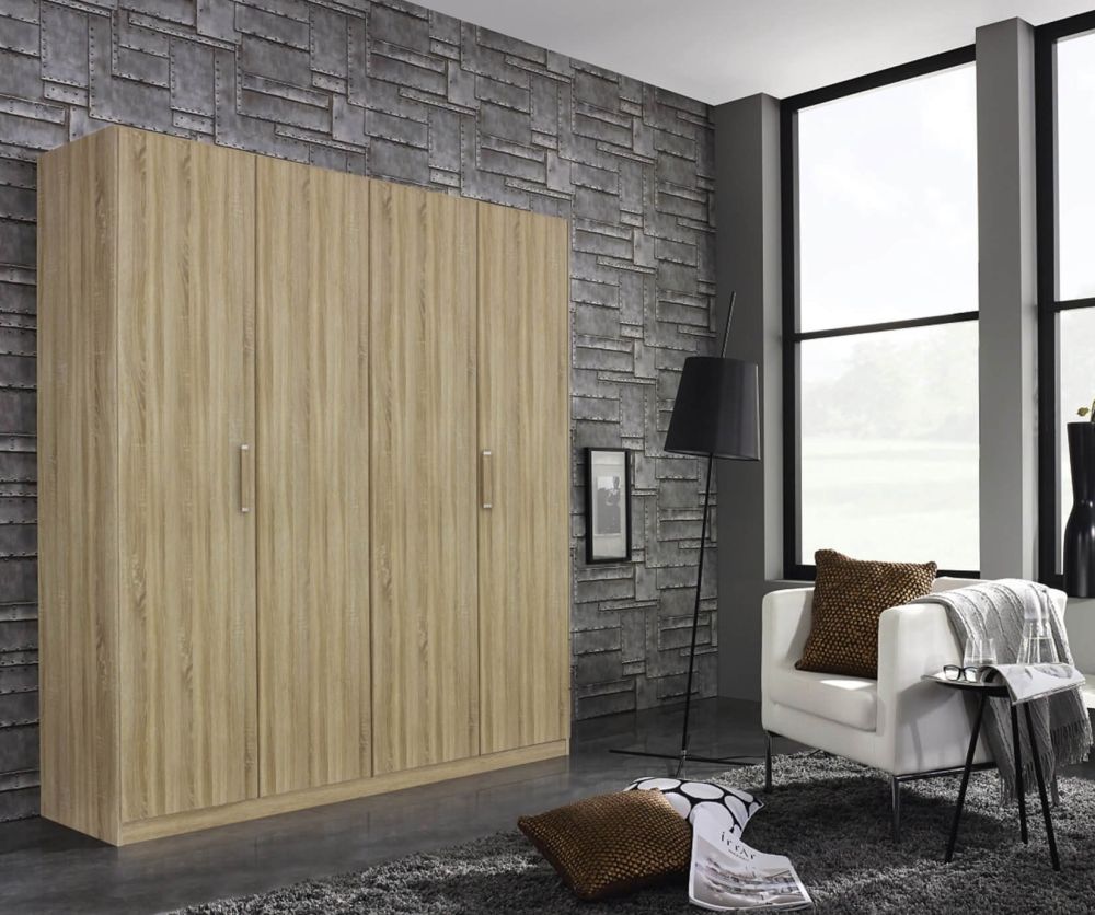 Rauch Essensa Sonoma Oak 3 Door Wardrobe with Carcass Coloured Short Handle (W136cm)