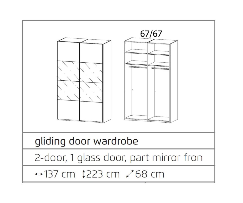 Rauch Filo Graphite Carcase with Graphite Front 2 Sliding Door Wardrobe