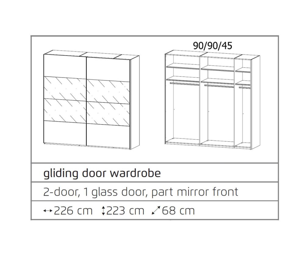 Rauch Filo Graphite Carcase with Graphite Front 2 Sliding Door Wardrobe (W226cm)