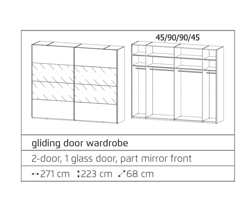 Rauch Filo Alpine White Carcase with Alpine White Front 2 Sliding Door Wardrobe (W271cm)