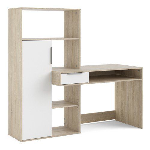 FTG Function Plus White and Oak Multi-Functional Desk with Drawer and 1 Door