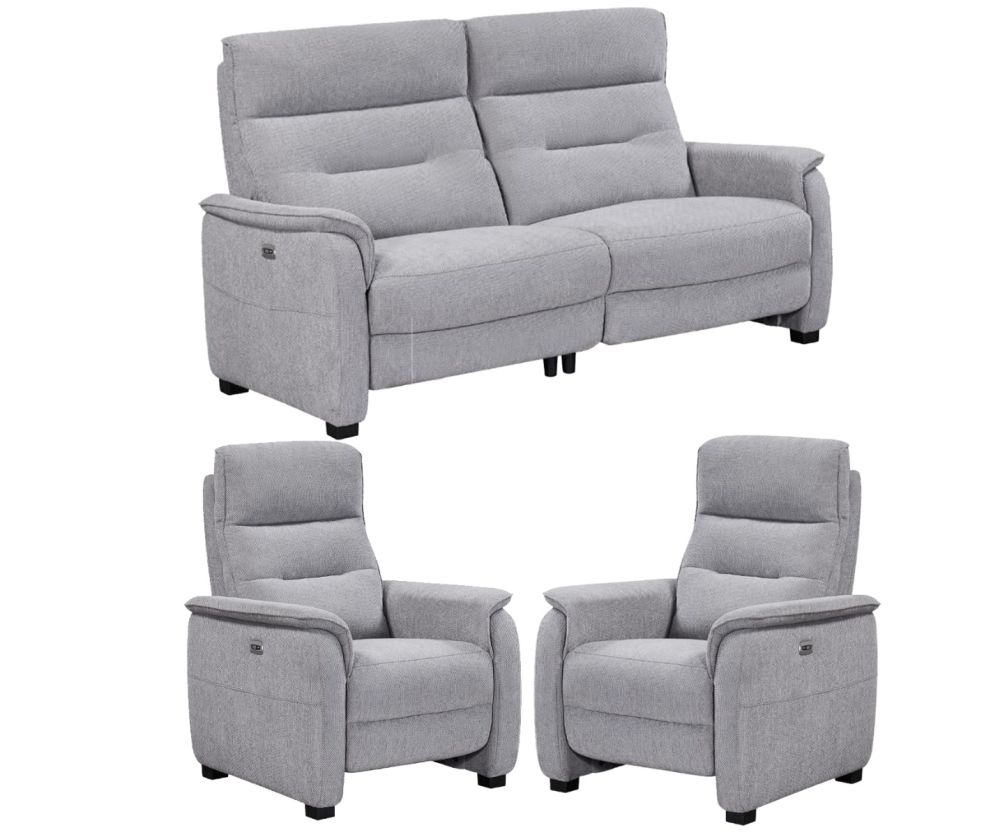 Furniture Link Harlan Pewter Power Fabric Recliner 3+1+1 Sofa Set
