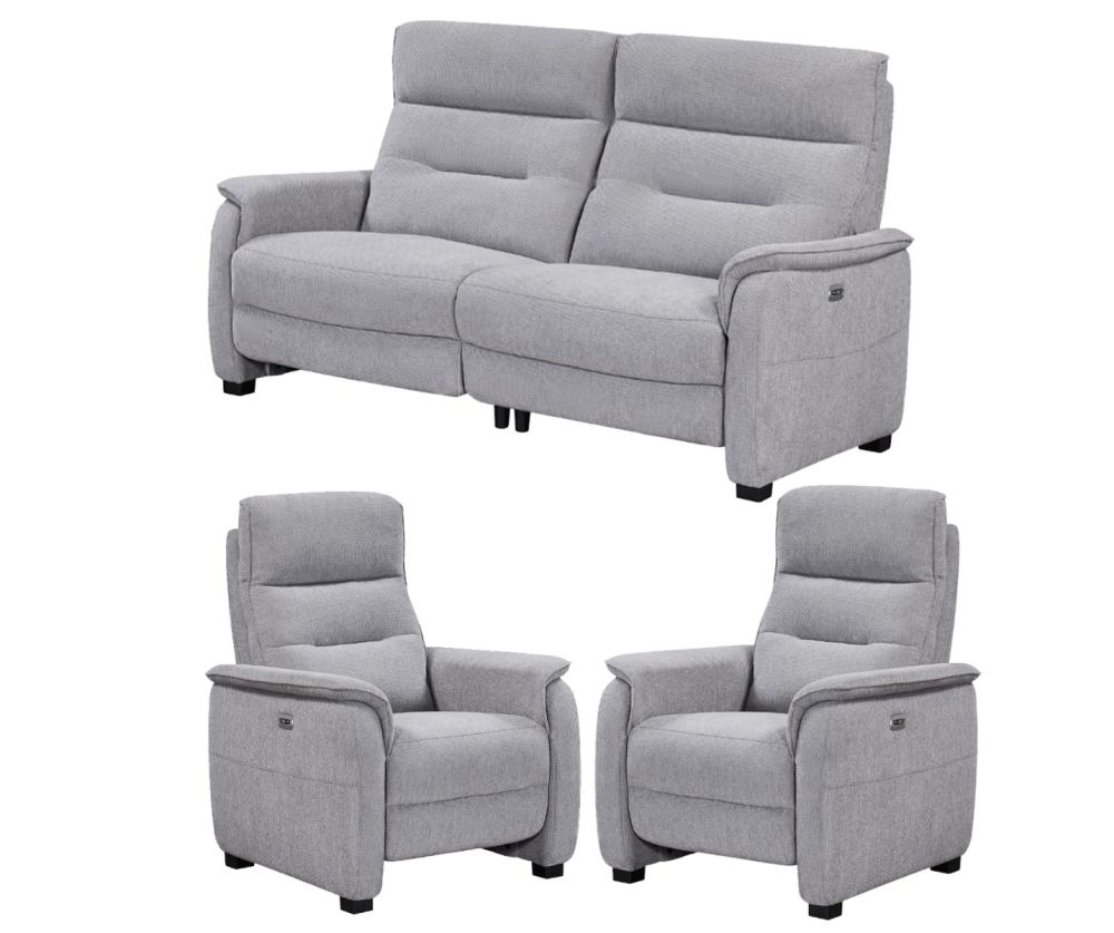 Furniture Link Harlan Pewter Power Fabric Recliner 3+1+1 Sofa Set