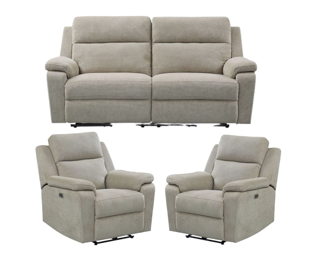 Furniture Link Tyler Taupe Fabric Power Recliner 3+1+1 Sofa Set