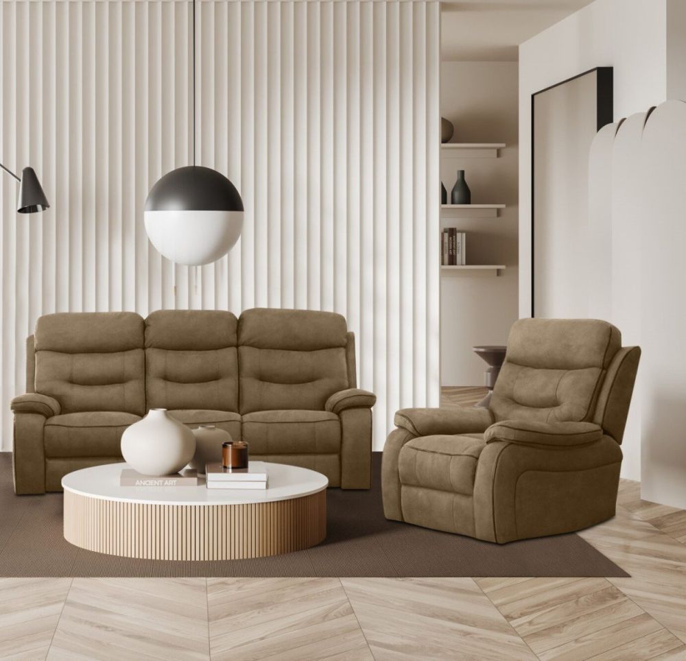 Gabrielle Brown Fabric Recliner 3+1+1 Sofa Set