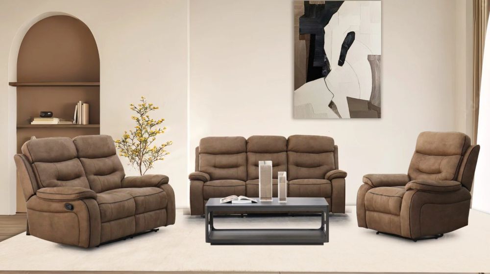 Gabrielle Brown Fabric Recliner 3+2+1 Sofa Set
