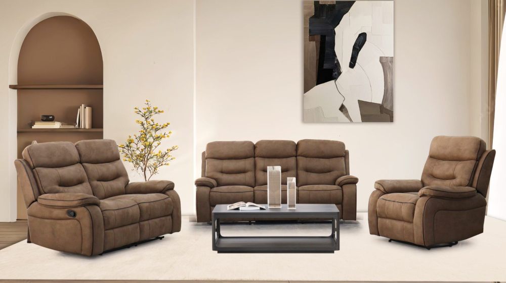Gabrielle Brown Fabric Recliner 2 Seater Sofa