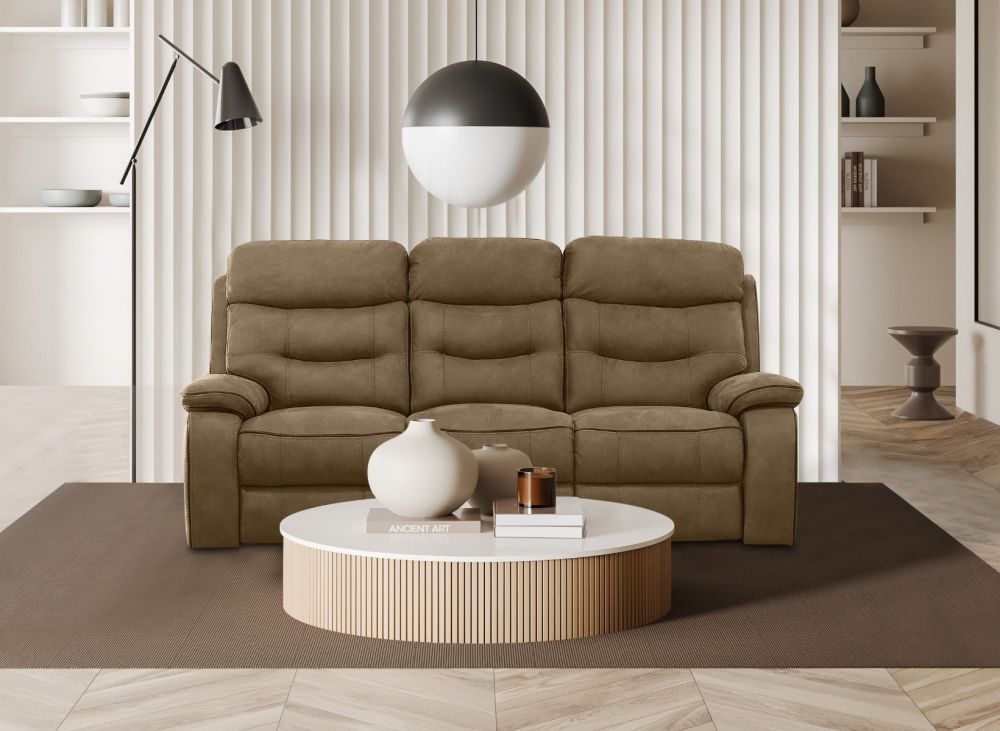 Gabrielle Brown Fabric Recliner 3+1+1 Sofa Set
