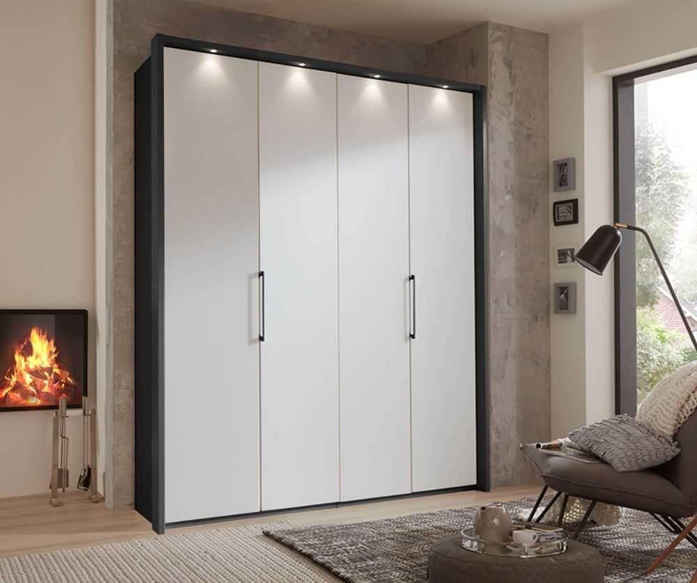 Wiemann Glasgow Pebble Grey Matt Glass 4 Door Hinged Wardrobe