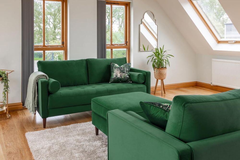 Barkham Plush Green Fabric 4 Seater Sofa 