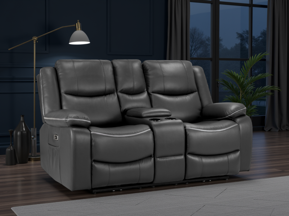 Harald Black Leather Electric Recliner 2 Seater Sofa