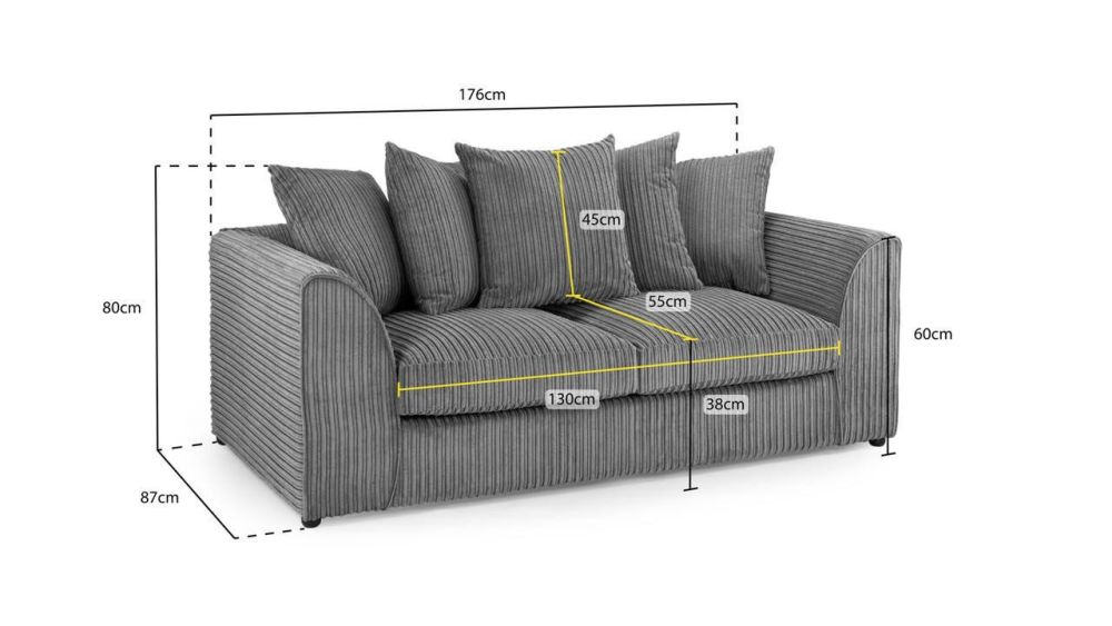 Markham Grey Fabric 3 Seater Sofa