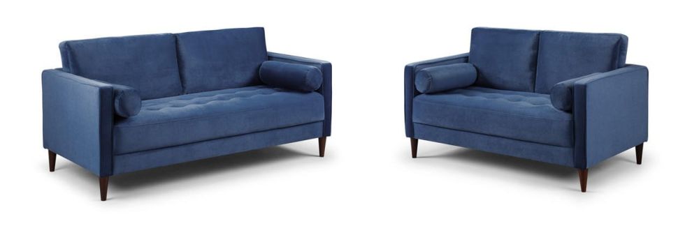 Barkham Plush Blue Fabric 3+2 Sofa Set