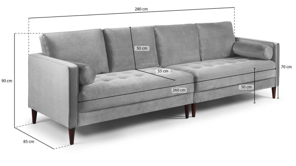 Barkham Plush Grey Fabric 4 Seater Sofa 
