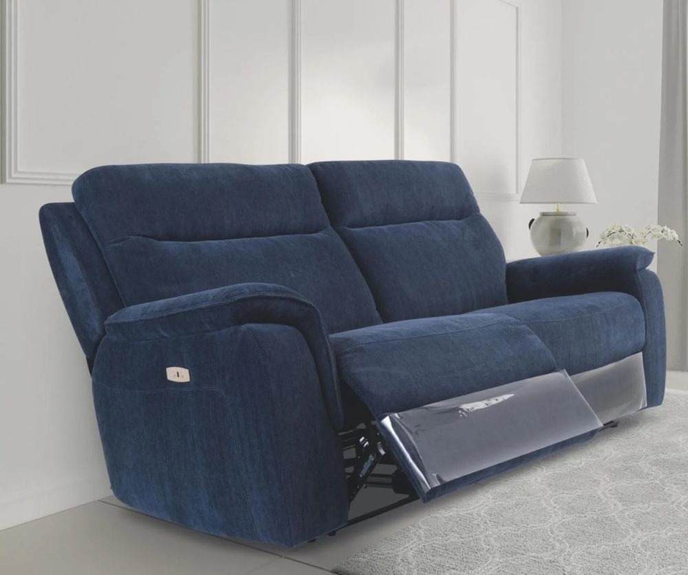 World Furniture Havana Blue Herringbone Fabric Electric Recliner 3 Seater Sofa