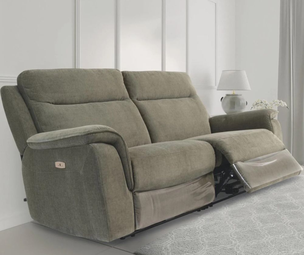 World Furniture Havana Green Herringbone Fabric Electric Recliner 3 Seater Sofa