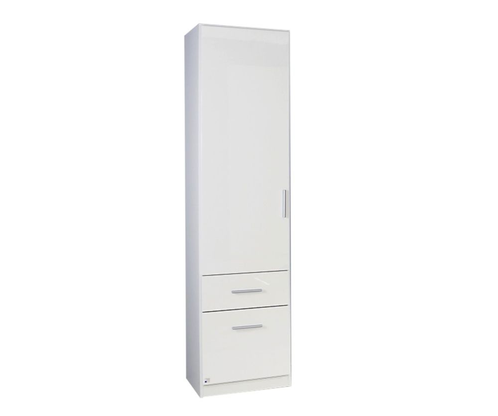Rauch Celle Alpine White with High Polish White 1 Left Hand Door 2 Drawer Combi Wardrobe (W47cm)