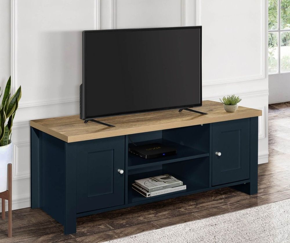 Birlea Furniture Highgate Navy Blue and Oak Large TV Unit