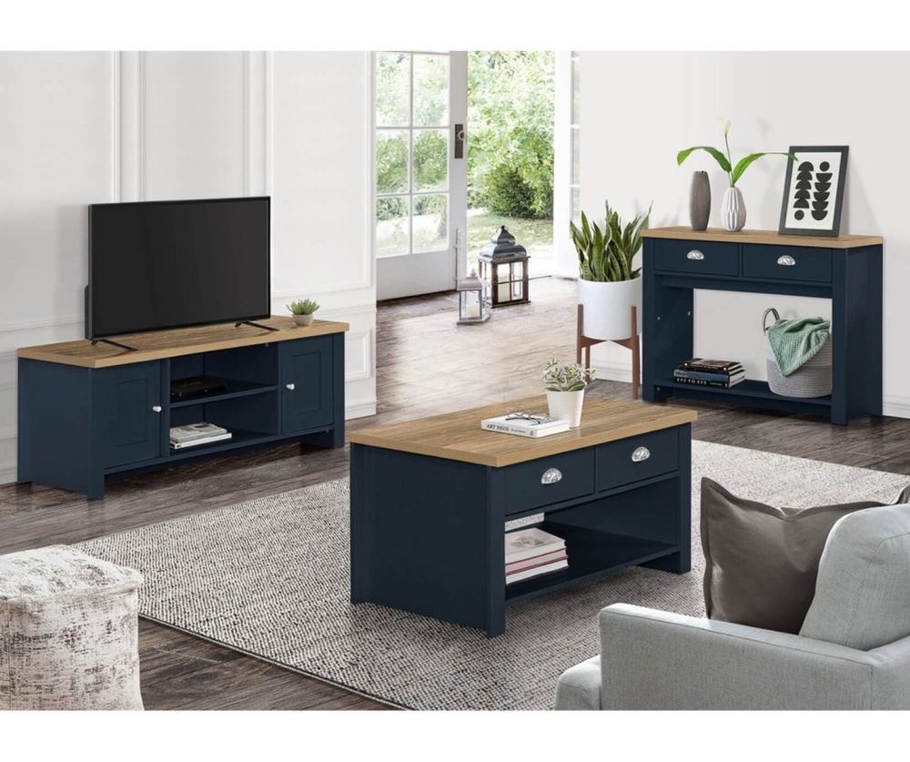 Birlea Furniture Highgate Navy Blue and Oak Large TV Unit