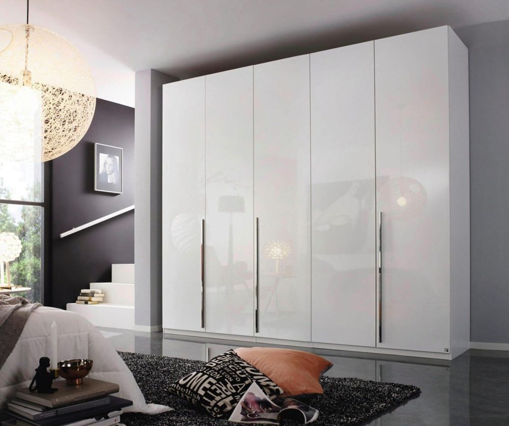 Rauch Montclar Alpine White Carcase with High Polish White Front 5 Door Wardrobe