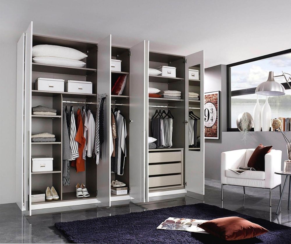 Rauch Montclar Alpine White Carcase with High Polish White Front 5 Door Wardrobe