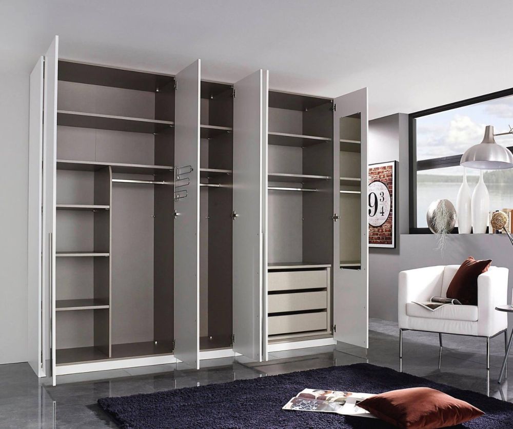 Rauch Montclar Alpine White Carcase with High Polish White Front 5 Door Wardrobe
