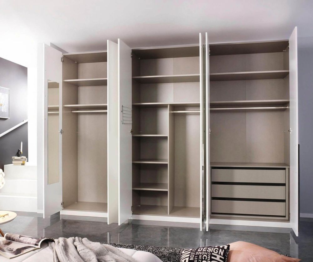 Rauch Montclar Alpine White Carcase with High Polish White Front 6 Door Wardrobe