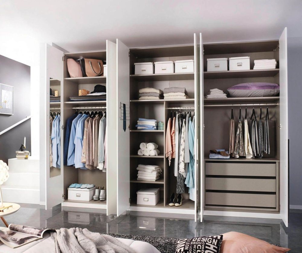 Rauch Montclar Alpine White Carcase with High Polish White Front 6 Door Wardrobe