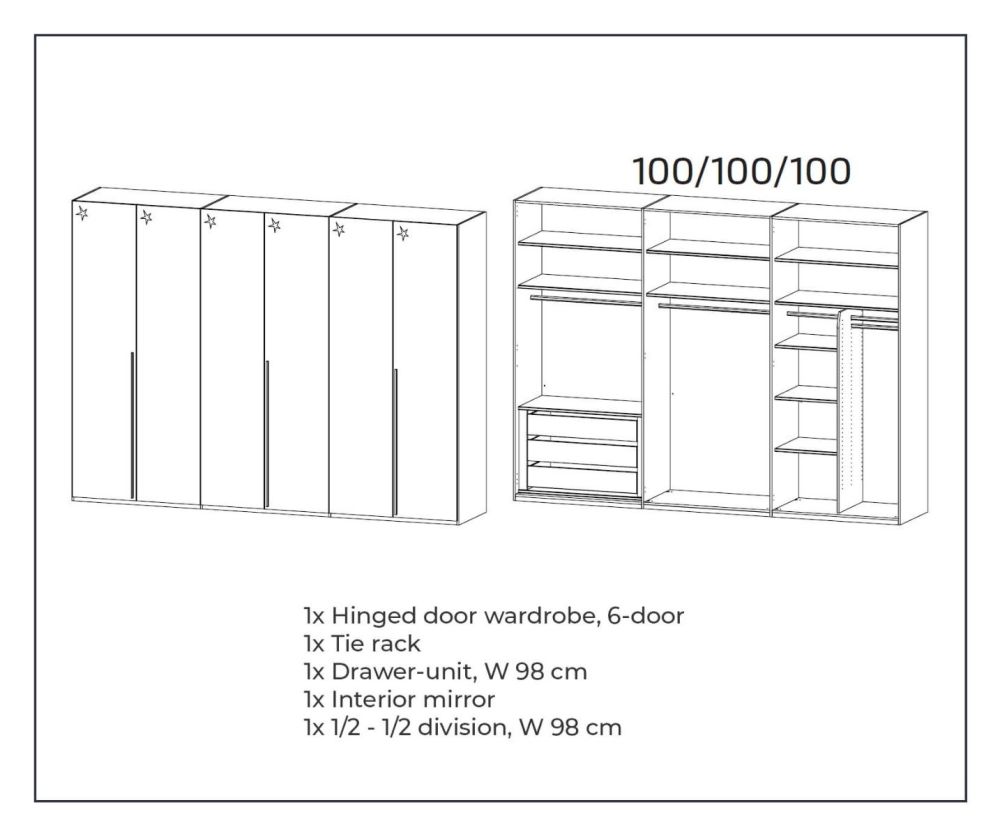 Rauch Montclar Alpine White Carcase with High Polish White Front 6 Door Wardrobe