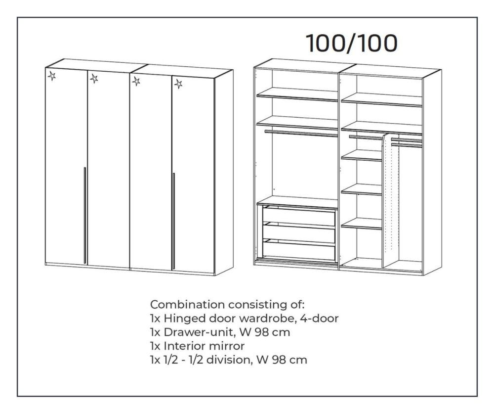 Rauch Montclar Alpine White Carcase with High Polish White Front 4 Door Wardrobe