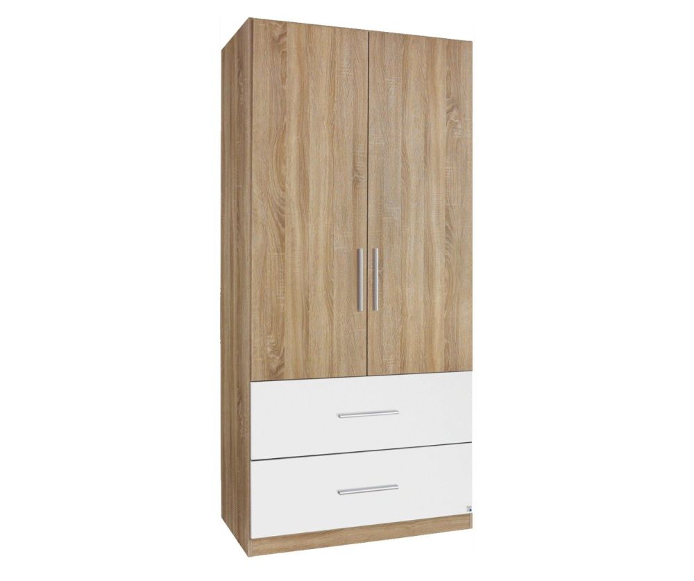 Rauch Alvor Sonoma Oak with Alpine White 2 Door 2 Drawer Combi Wardrobe (W91cm)