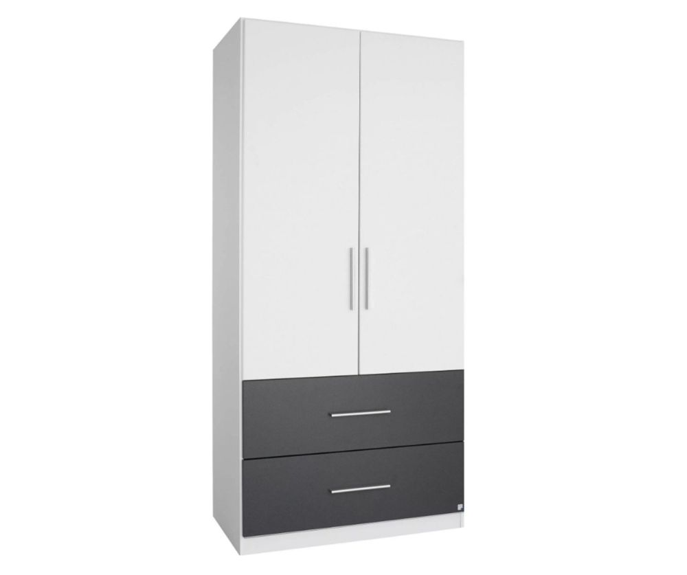 Rauch Alvor Sonoma Oak Carcase with Metallic Grey Front 2 Door 2 Drawer Combi Wardrobe with Mirror (W91cm)