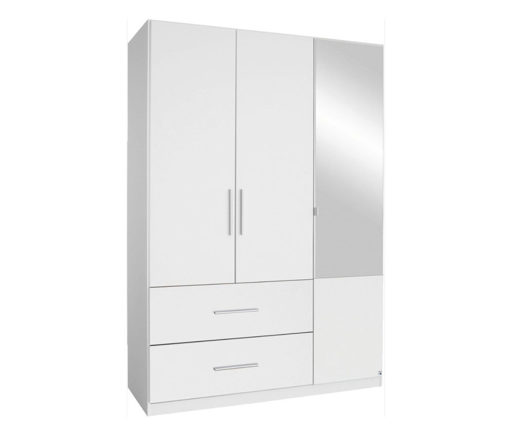 Rauch Alvor Alpine White 3 Door 2 Drawer Combi Wardrobe with Mirror (W136cm)