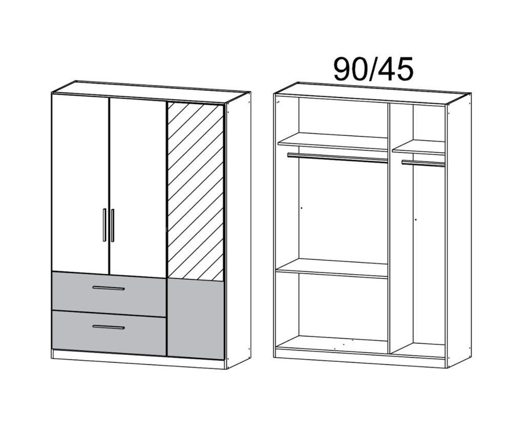 Rauch Alvor Sonoma Oak Carcase with Metallic Grey Front 3 Door 2 Drawer Combi Wardrobe with Mirror (W136cm)
