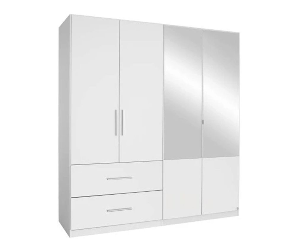 Rauch Alvor Alpine White 4 Door 2 Drawer 2 Mirror Door Combi Wardrobe (W181cm)