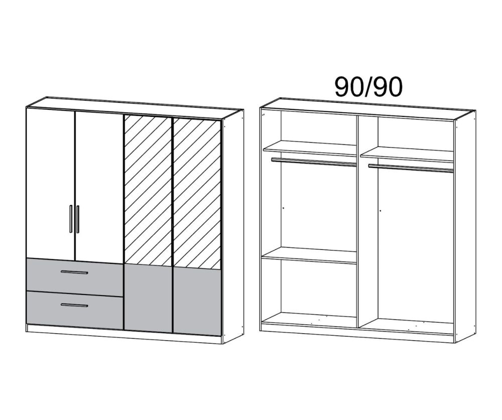 Rauch Alvor Sonoma Oak with Alpine White 4 Door 2 Drawer 2 Mirror Door Combi Wardrobe (W181cm)
