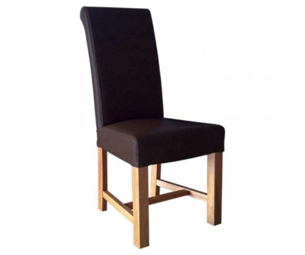 Homestyle GB Chunky Brown Leather Scroll Dining Chair in Pair